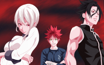 Картинка аниме shokugeki+no+soma фон взгляд девушка парни