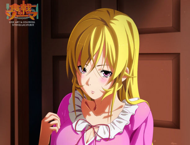 Обои картинки фото аниме, shokugeki no soma, девушка, взгляд, фон