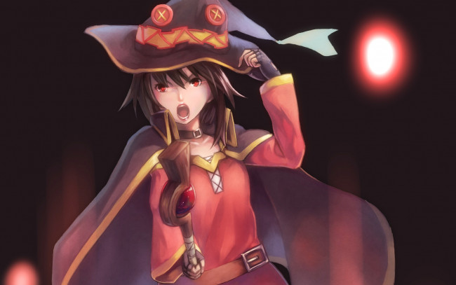 Обои картинки фото аниме, kono subarashii sekai ni shukufuku wo, девушка, взгляд, фон