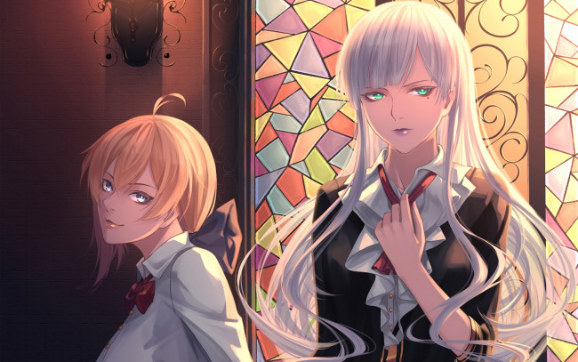 Обои картинки фото аниме, unknown,  другое, девушки, взгляд, фон