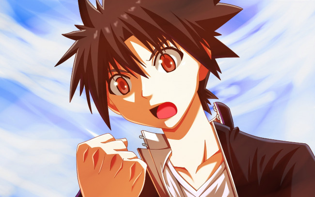 Обои картинки фото uq holder, аниме, парень, взгляд, фон