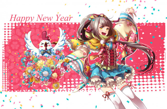 Обои картинки фото аниме, зима,  новый год,  рождество, взгляд, фон, девушка