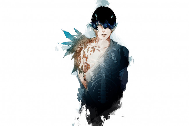 Обои картинки фото аниме, животные,  существа, парень