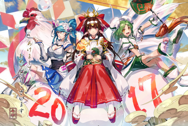 Обои картинки фото аниме, зима,  новый год,  рождество, взгляд, фон, девушки