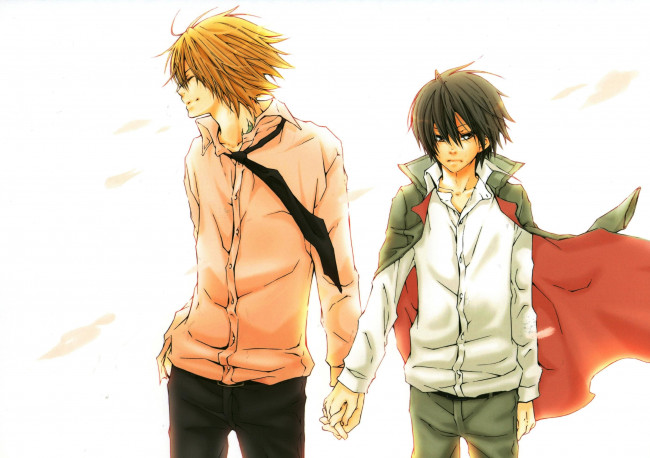 Обои картинки фото аниме, katekyo hitman reborn, плащ, парни, рубашки, галстук