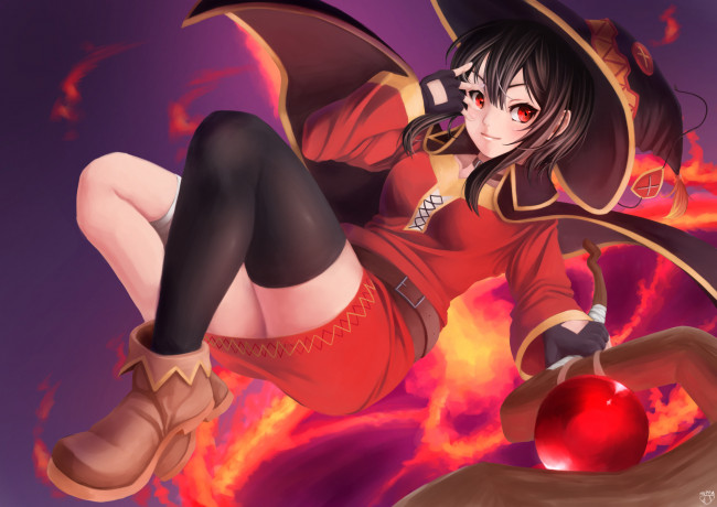 Обои картинки фото аниме, kono subarashii sekai ni shukufuku wo, девушка, взгляд, фон