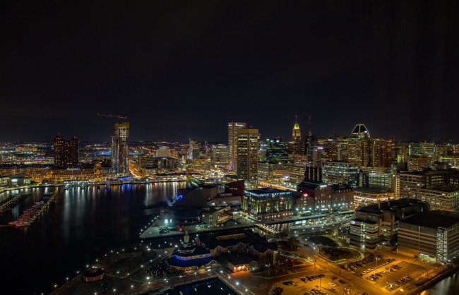 Обои картинки фото baltimore`s inner harbor, города, - огни ночного города, простор