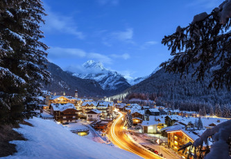 Картинка города -+пейзажи огни вечер зима горы