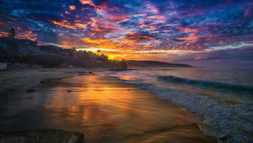 Картинка города -+пейзажи берег море закат облака небо поселок дома