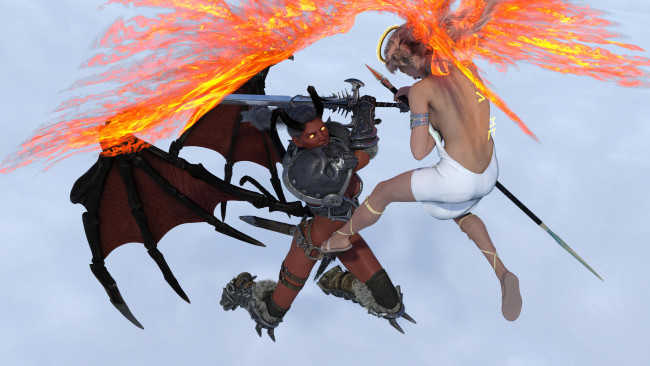 Обои картинки фото 3д графика, фантазия , fantasy, демон, ангел, фон, взгляд, девушка