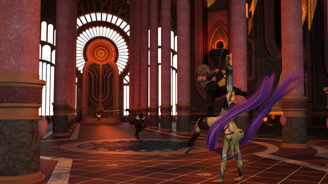 Обои картинки фото 3д графика, фантазия , fantasy, существа, оружие, фон, взгляд, девушка