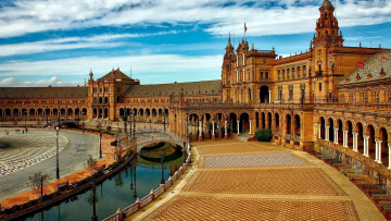 обоя города, севилья , испания, канал, мостик