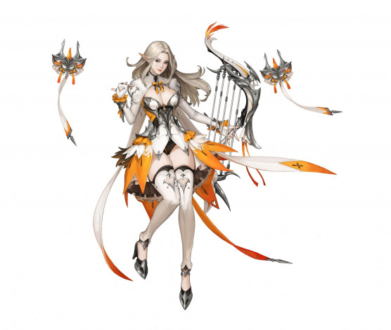 Обои картинки фото фэнтези, эльфы, девушка, эльф, инструмент