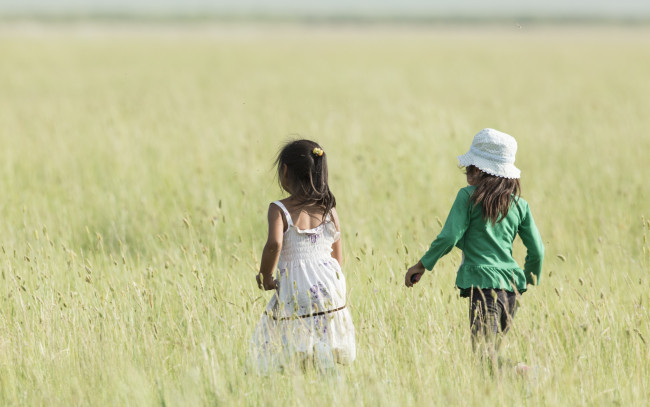 Обои картинки фото разное, дети, девочки, поле