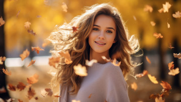 Картинка 3д+графика люди+ people осень белый взгляд девушка природа лицо улыбка парк