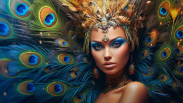 Картинка 3д+графика люди+ people взгляд девушка украшения лицо стиль фантазия птица портрет