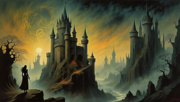 Картинка фэнтези замки нейросети графика нейроарт ai art нейронные сети рисунки нейро искусство