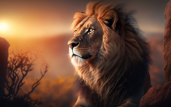 Обои картинки фото рисованное, животные,  львы, лев, грива, арт