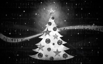 обоя праздничные, векторная графика , новый год, ёлка, украшения, надписи, ноты
