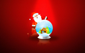 обоя праздничные, векторная графика , новый год, санта, клаус, шар, дом, ёлки