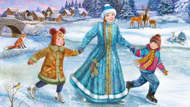 Обои картинки фото рисованное, праздники, праздник, снегурочка