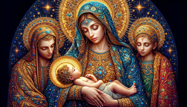 Обои картинки фото разное, религия, мадонна, младенец, рождество, нейросеть, святые