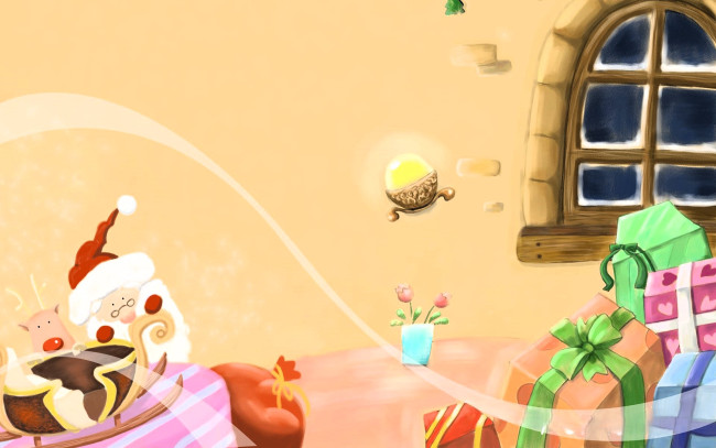 Обои картинки фото праздничные, - разное , новый год, санта, клаус, подарки, окно