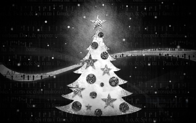 Обои картинки фото праздничные, векторная графика , новый год, ёлка, украшения, надписи, ноты