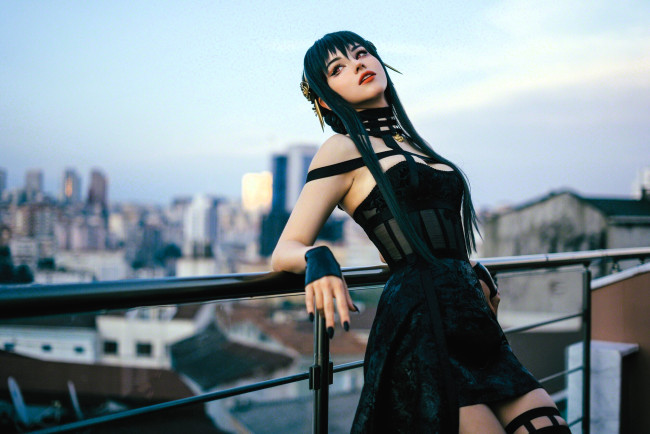 Обои картинки фото девушки, саша холланд , shirogane sama, образ, косплей, ограда, панорама