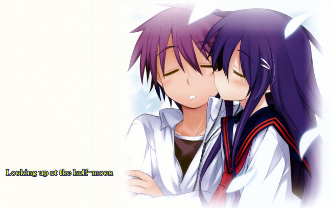 Обои картинки фото аниме, hanbun, no, tsuki, ga, noboru, sora