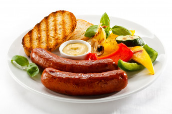 Картинка еда вторые блюда хлеб овощи соус сосиски