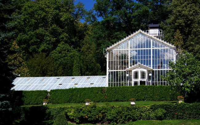 Обои картинки фото природа, парк, деревья, кусты, павильон