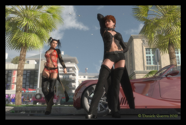 Обои картинки фото 3д, графика, people, люди, пальмы, девушки