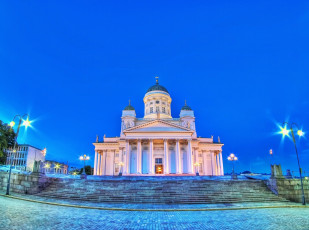 обоя finnish, evangelical, lutheran, cathedral, of, the, diocese, helsinki, города, хельсинки, финляндия, finland, собор, лестница, фонари