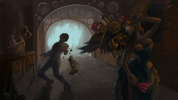 Картинка фэнтези существа горгона взгляд окаменевший мужчина иной мир стимпанк медуза