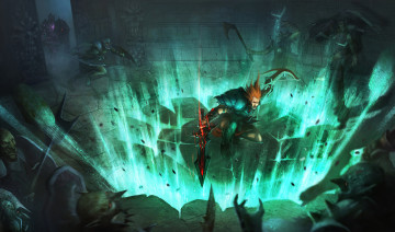 Картинка фэнтези магия воин сражение орки меч арбалет