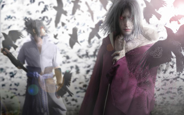 Картинка аниме naruto птицы воскрешение пыль итачи саске вороны