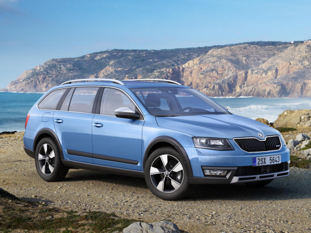 Обои картинки фото автомобили, skoda, синий, 2014, 5e, scout, octavia