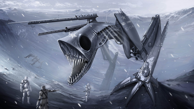 Обои картинки фото фэнтези, роботы,  киборги,  механизмы, плато, солдаты, пушки