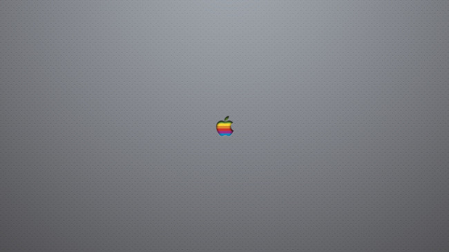 Обои картинки фото компьютеры, apple, радуга, серый, фон, точки, логотип, яблоко
