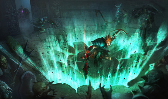 Обои картинки фото фэнтези, магия, воин, сражение, орки, меч, арбалет