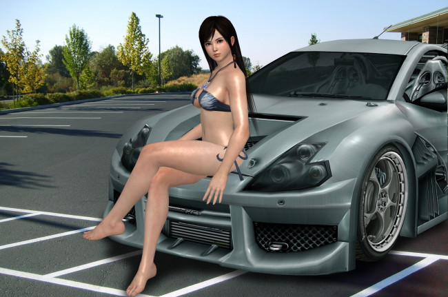 Обои картинки фото автомобили, 3д, автомобиль, девушка