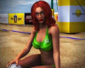 Картинка 3д+графика люди+ people рыжая фон девушка взгляд