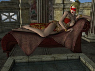 Картинка 3д+графика люди+ people маска интерьер фон взгляд девушка