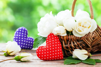 Картинка цветы розы сердечки корзинка