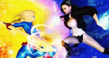 обоя 3д графика, фантазия , fantasy, взгляд, девушки, фон, супермены