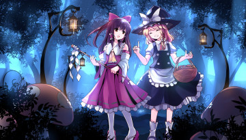 Картинка аниме touhou risutaru kirisame marisa hakurei reimu