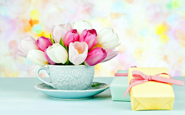 Картинка цветы тюльпаны подарки бант