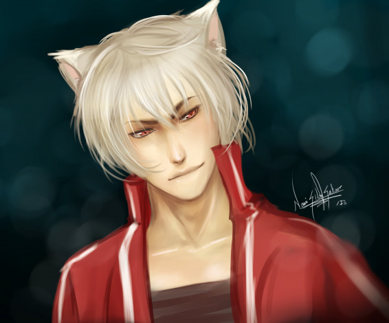Обои картинки фото аниме, животные,  существа, ушки, парень
