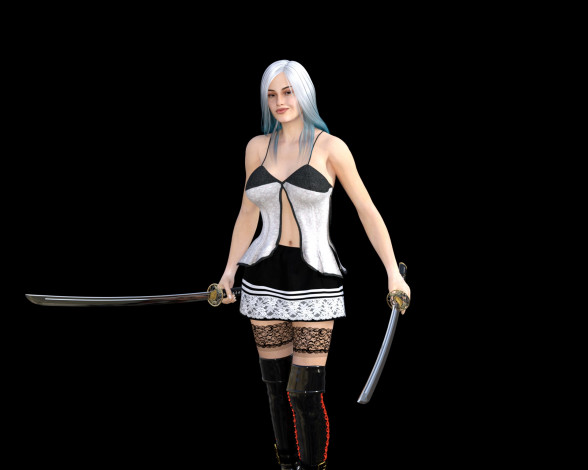 Обои картинки фото 3д графика, фантазия , fantasy, девушка, оружие, фон, взгляд